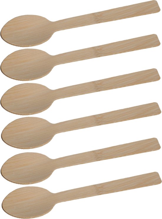 Couverts jetables pour barbecue/anniversaire/camping - cuillères - lot de 18 - en bambou - 17 cm