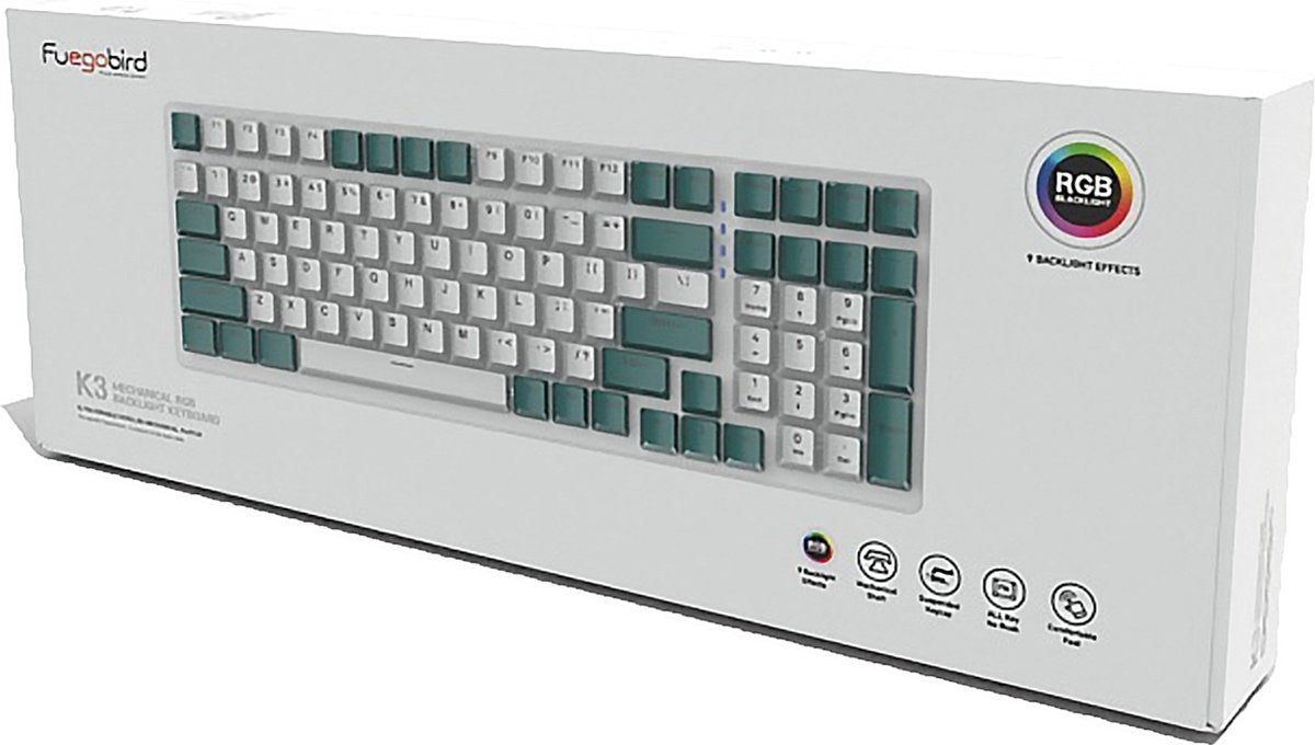 Fuegobird K3 Mechanical Gaming Keyboard - 100keys - Red Switch - QWERTY - Mechanical RGB Backlight Keyboard - White/Orange