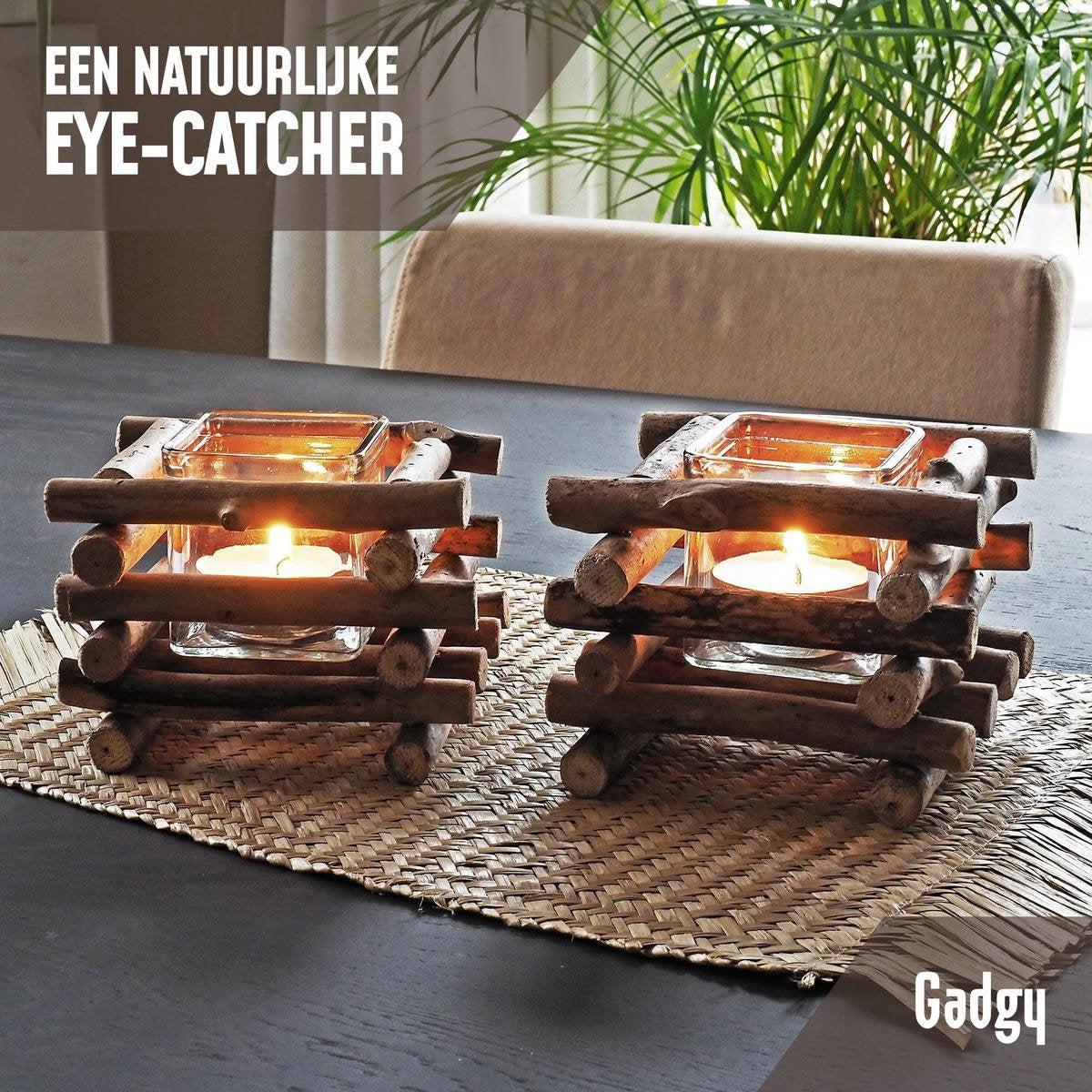 Gadgy Wax Light Holder Driftwood - Porte-lampions - set of 2 - Windlight -15x15cm - Egalement pour bougies