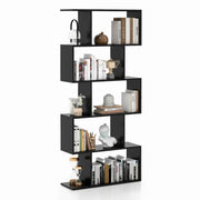 Bibliothèque Coast en forme de S - 5 étagères - meuble de rangement anti-basculement - noir - 70 x 23,5 x 158 cm