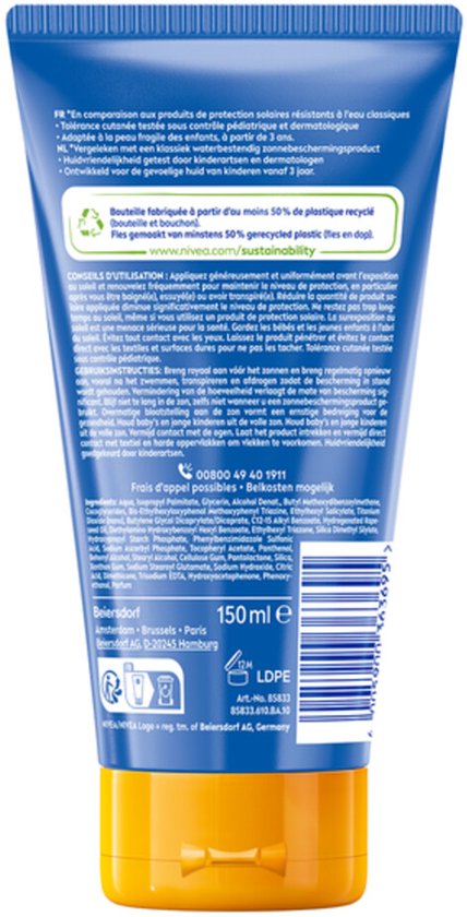 NIVEA SUN Kids Ultra Crème solaire SPF 50 Enfants - SPF 50+ - Très résistante à l'eau - Crème solaire pour le visage et le corps - 150 ml