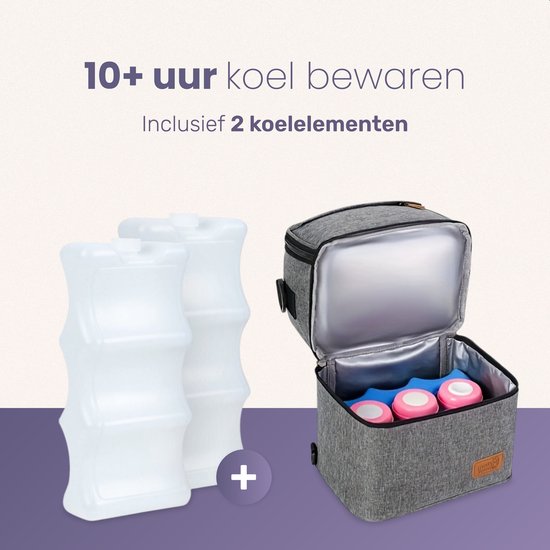 Qwali Cooling Bag Breast Milk - Incluant 2 éléments de refroidissement - Shoulder & Backpack - Storage Bottles - Breastfeeding - Baby - Cooling Backpack - Breast Pump - Grey