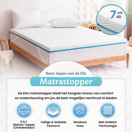 Ella Topper 160x210 cm - Matelas Topdekmatras - Surmatelas en mousse à mémoire de forme infusée de gel et mousse Aircell - fermeté moyenne