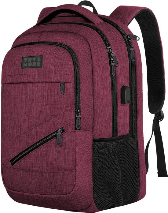 TRVLMORE Sac à dos à vie - Sac à dos avec compartiment pour ordinateur portable de 15,6 pouces - Cartable - Résistant aux éclaboussures - Hommes et femmes - Garçons et filles - 28L - Bourgogne