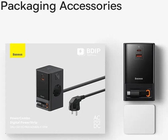 Station de recharge rapide Baseus GaN 65 W avec prises CA/USB-C/USB-A, noire