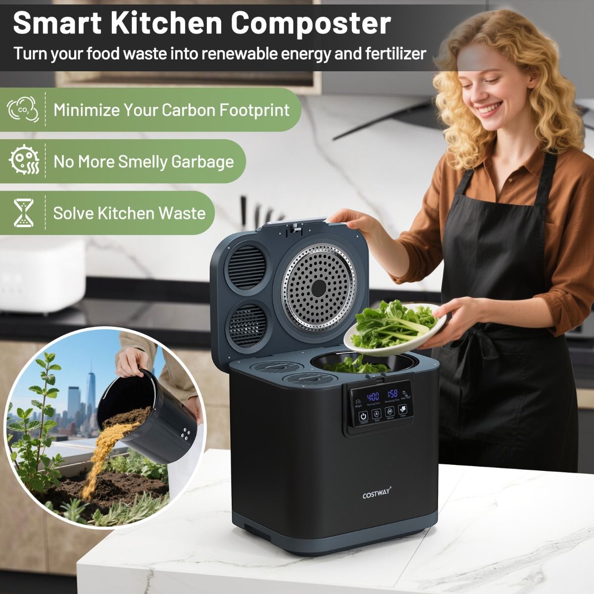 Composteur électrique Coast - Capacité de 4 litres - Autonettoyant - Noir