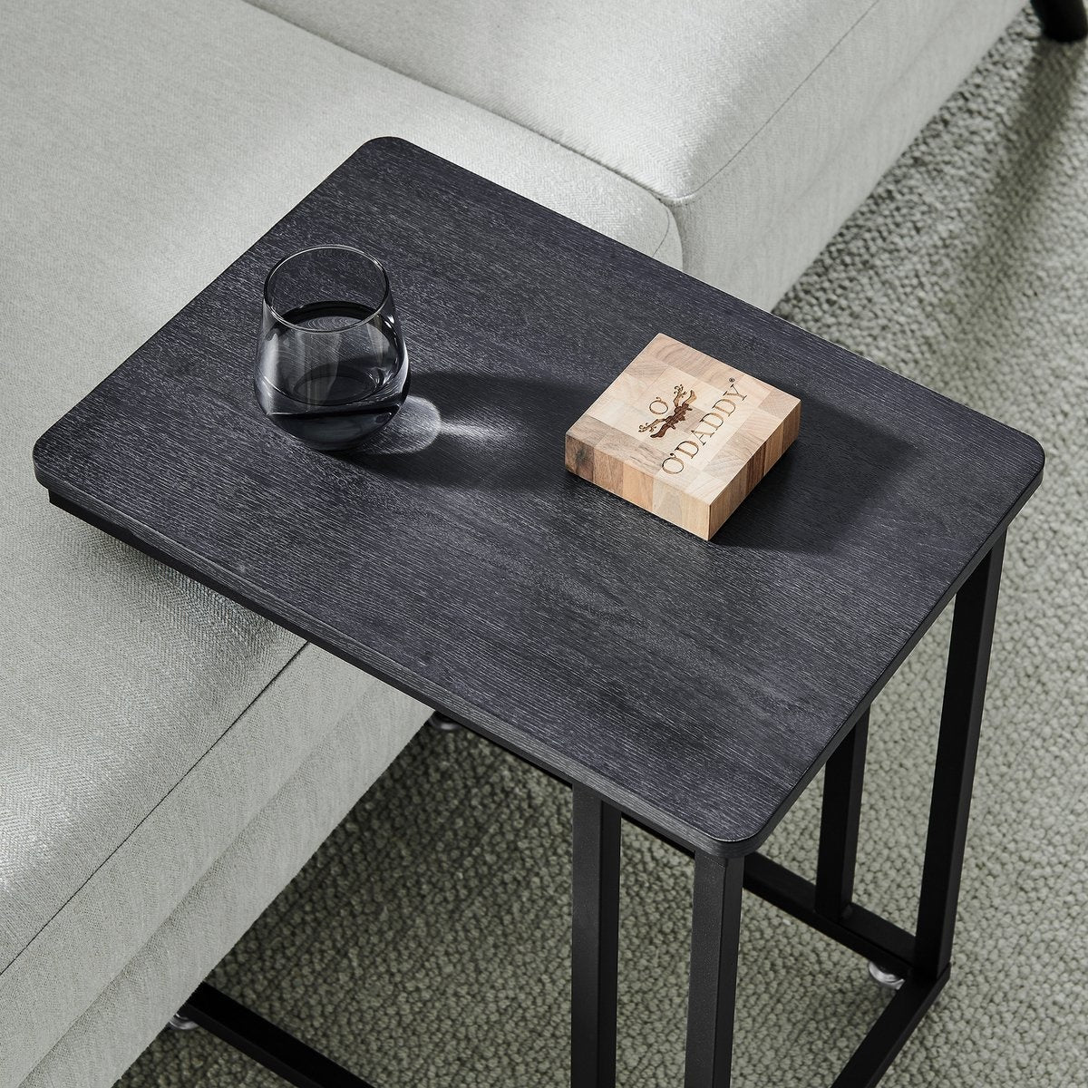 O'DADDY® Table d'appoint - tables d'appoint - table d'appoint en métal et bois - table d'appoint - tables basses - table d'appoint noire - table de chevet à roulettes - table d'appoint à roulettes - table d'appoint - tables d'appoint à roulettes - 50 x 35