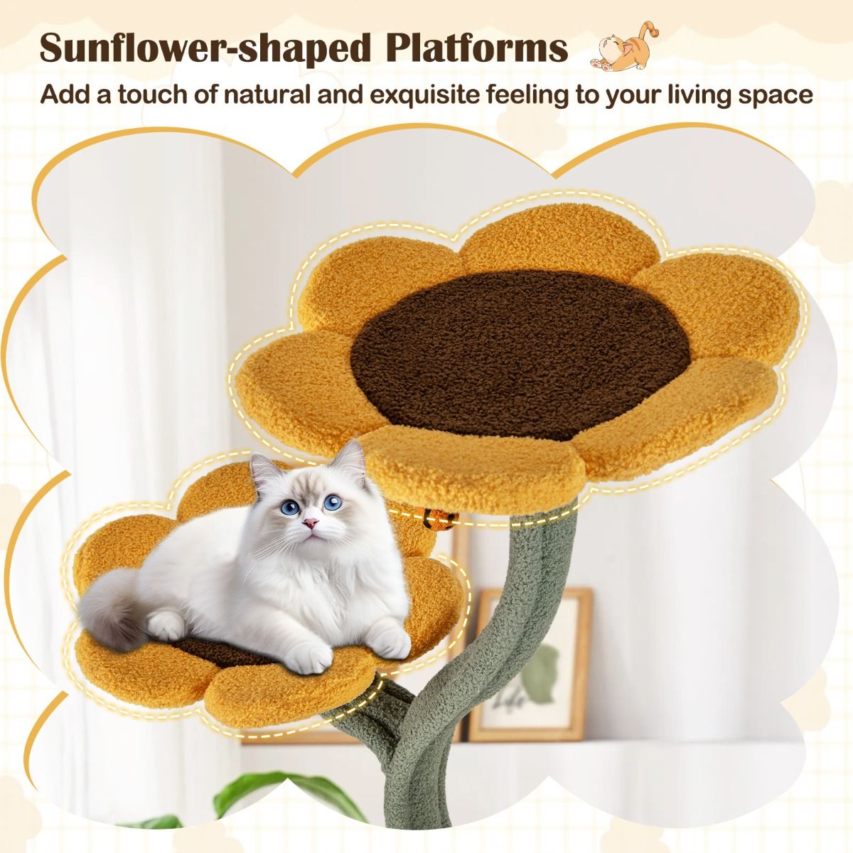Arbre à chat Coast - motif tournesol - 5 plateformes - jaune, marron et vert - 175 cm