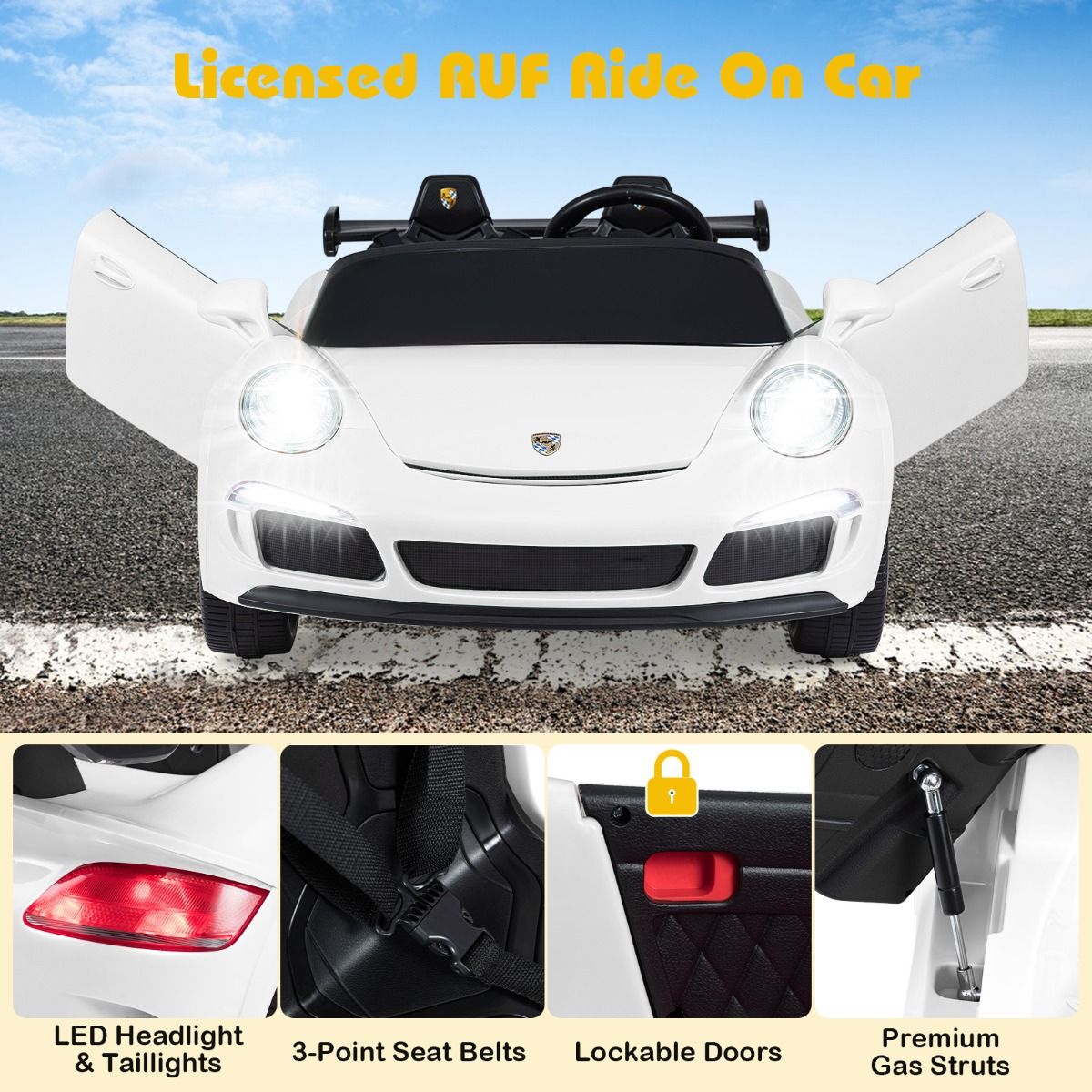 Voiture électrique pour enfants Coast - télécommande - éclairage LED - blanche