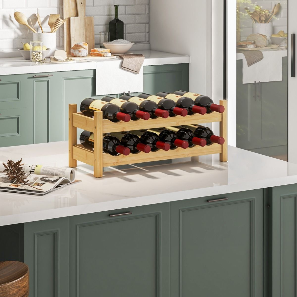 Casier à vin Coast en bambou - 2 étages - pour 12 bouteilles - naturel