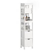 SoBuy Meuble de salle de bain haut avec repose-pieds - 2 tiroirs - acier - 30x30x144cm