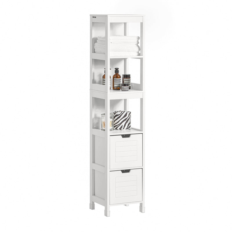SoBuy Meuble de salle de bain haut avec repose-pieds - 2 tiroirs - acier - 30x30x144cm