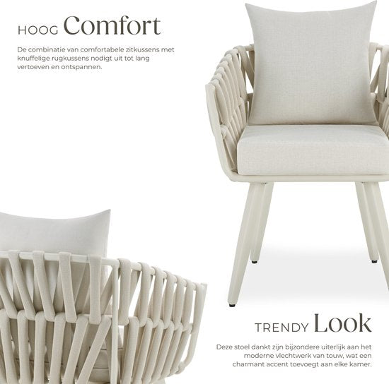 tectake® Chaise de jardin Lugano - Chaise longue avec structure en aluminium - Chaise d'extérieur au design « corde » - Fauteuil d'extérieur avec coussins épais - Pour le jardin ou le balcon - Chaise de terrasse - Résistante aux UV et aux intempéries - An