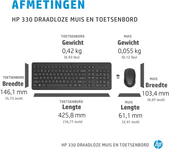 HP 330 - Clavier et souris sans fil - Qwerty - Noir