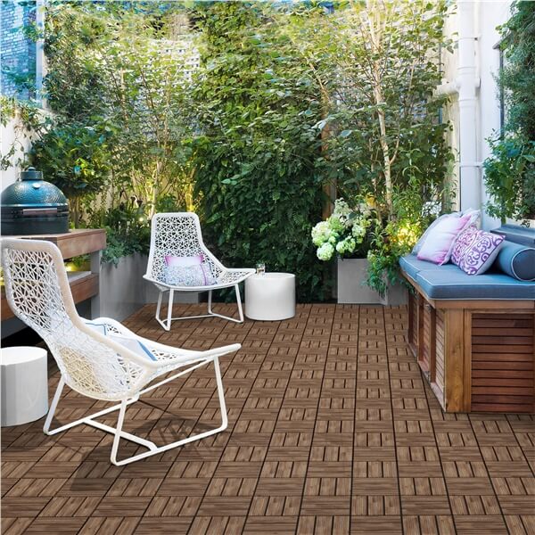 Yaheetech Lot de 27 dalles de terrasse en bois 30 x 30 cm – Brun chaleureux – Bois de sapin et polypropylène
