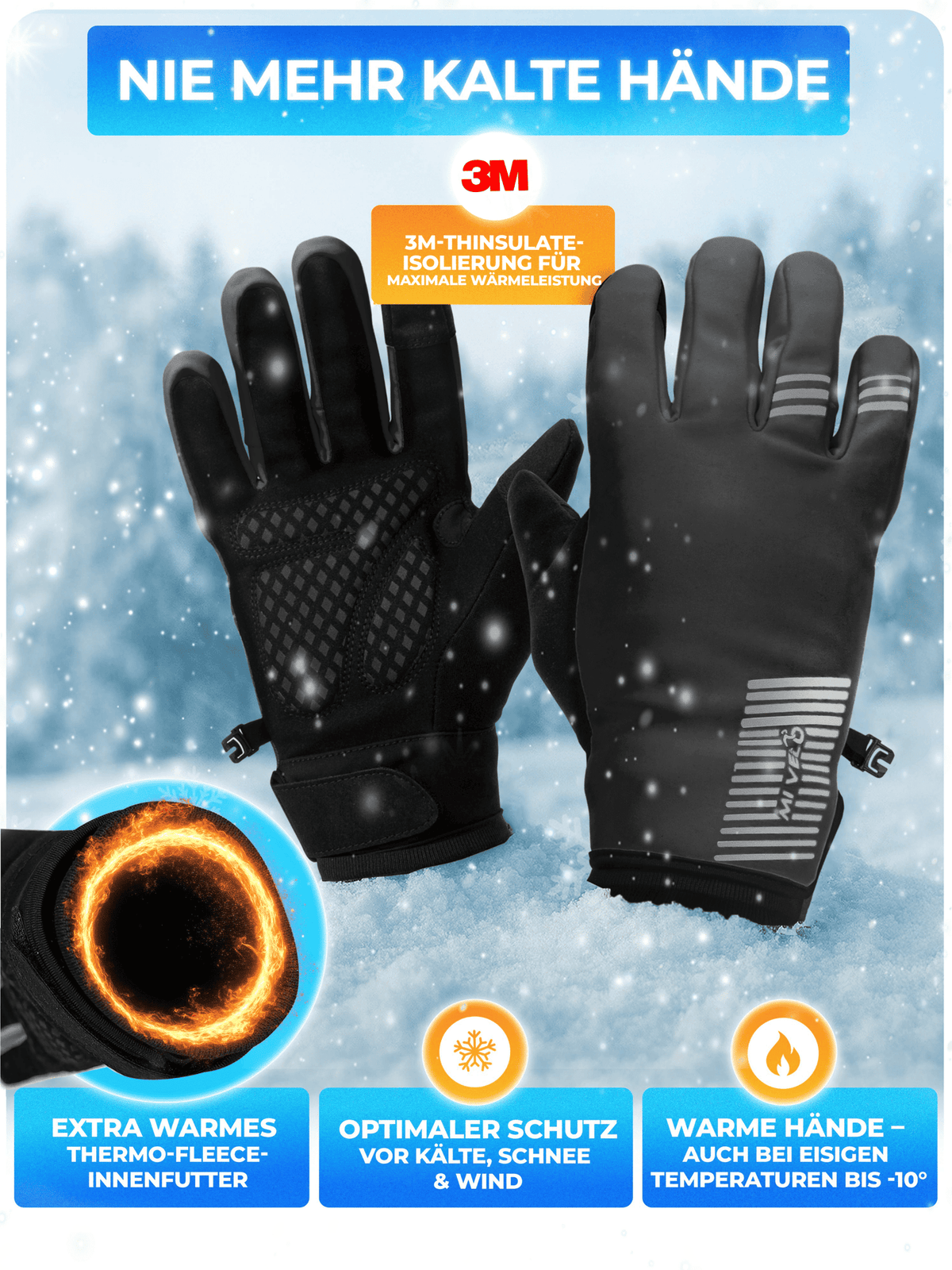 Gants d'hiver Mivelo - Noir - Taille XXL - Avec 3M™ Thinsulate™ & Thermo-Fleece