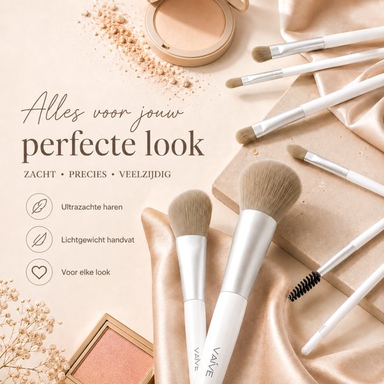 Ensemble de pinceaux de maquillage Vaive, 9 pièces - Pinceaux vegan - Pinceaux pour fond de teint, ombre à paupières, blush, kabuki et poudre bronzante - avec trousse - Blanc