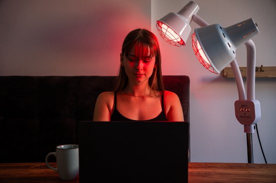 Resty® Lampe infrarouge - 550W - Luminothérapie rouge - Lampe à chaleur - Minuterie - Pied extra solide - Double tête