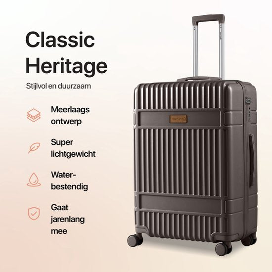 SKYCASES Classic Heritage - Grande valise de voyage - TSA Lock - 76x52x30 cm - 100L - XL Rolling Suitcase - 360° noiseless wheels - Lightweight - Trolley - Brown