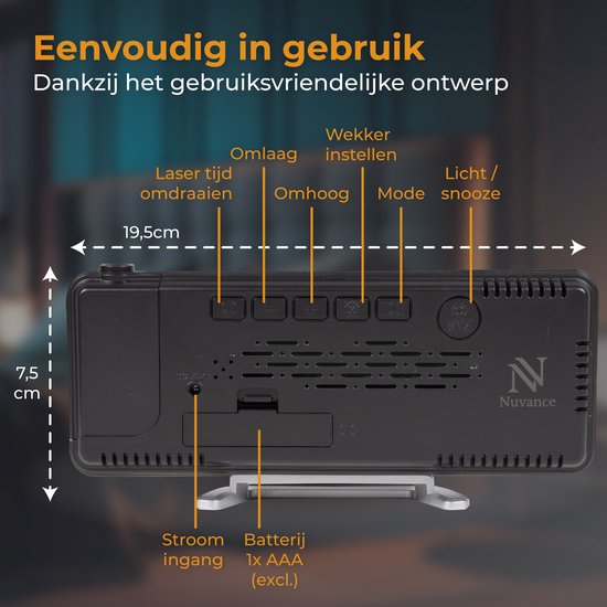 Réveil numérique Nuvance avec projection - Horloge numérique pour chambre à coucher - Fonction snooze - Réveils numériques - Réveil