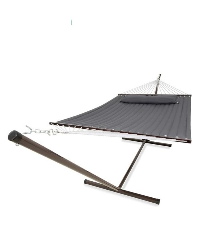 Hamac - Vita5 - Avec support et poteau d'écartement - 2 personnes - Coussin amovible - Résistant aux intempéries - Gris foncé