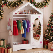 Armoire pour enfants Coast avec miroir - design en forme de toit - tringle à vêtements ouverte et étagères - blanche