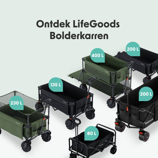 LifeGoods Wagon - Wagon pliable - 100KG - 230L - surélevé - avec housse de protection - noir