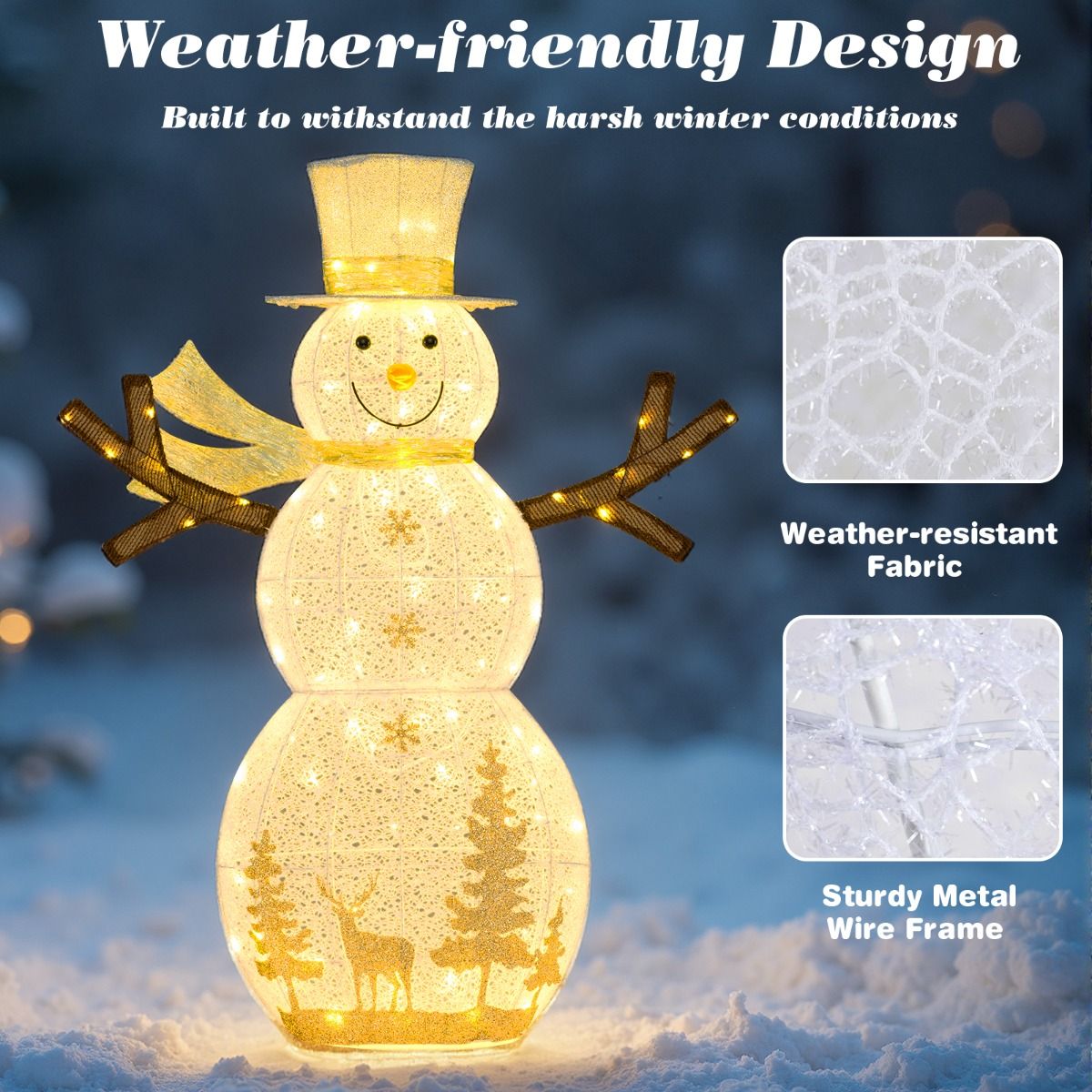Décoration de Noël « Bonhomme de neige » Coast LED - 100 ampoules LED blanc chaud - 141 cm de haut - avec chapeau et écharpe - blanc