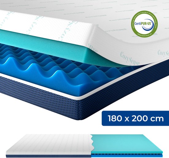 CozySense® DualFeel Topper Mattress 180x200 - Surmatelas - Surmatelas - Avec face chaude et face froide - CertiPUR® - Fermeté moyenne - 7,5 cm - Housse lavable
