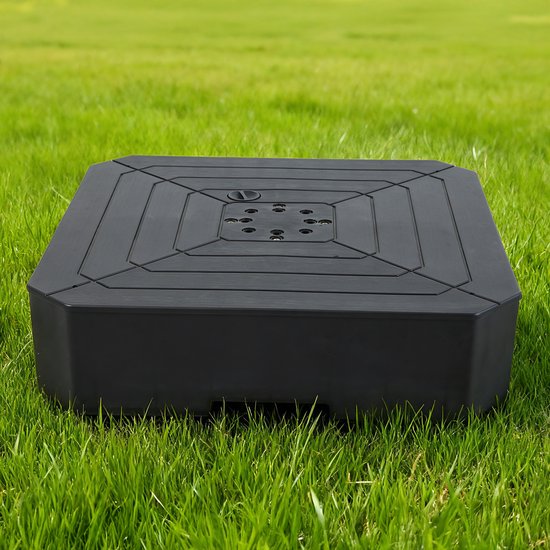 Pied de parasol AXI à remplir – Noir – 82 x 82 x 19 cm – Avec 2 roues – Avec poignée – Pour parasols suspendus jusqu’à 3 x 3 m ou d’un diamètre de 3 m – Plastique HDPE – Remplissable avec 115 litres d’eau