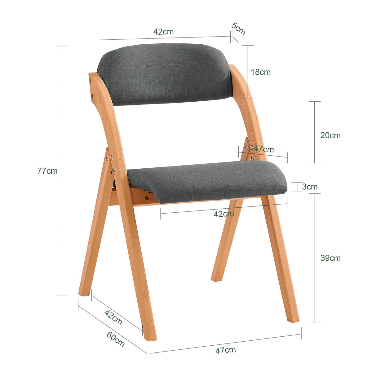 SoBuy Chaise pliante en bois avec assise rembourrée - 47x57x79 cm - Bois de hêtre