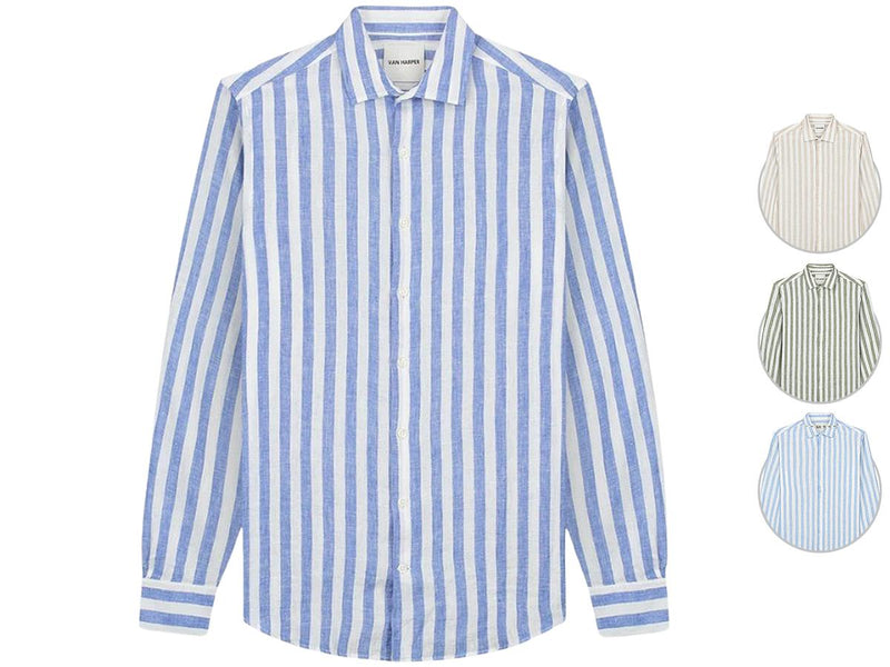 Chemise en lin Van Harper - Coupe régulière - taille XL - Rayures vert feuille
