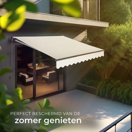 tectake® Sunshade with Articulated Arm - 250 x 200 cm - Store - Protection solaire pour fenêtre, balcon, extérieur - Fixation murale - Résistant à l'eau et aux UV - Beige