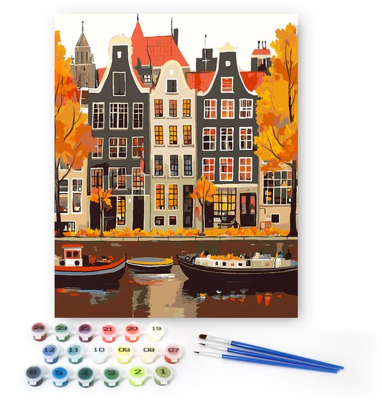 Rubye® Painting By Number Adults - Canal House - Peinture et pinceaux inclus - Toile à peindre - Colour by Number - 40x50cm