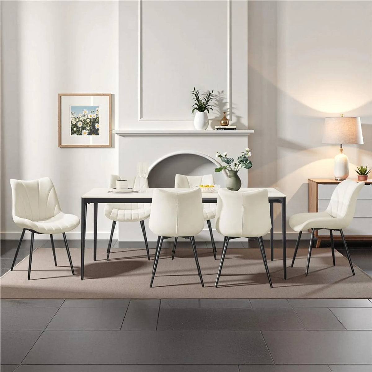Yaheetech Lot de 2 chaises de salle à manger 47 x 58 x 84 cm – Beige – Polyester et métal