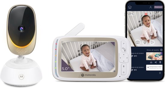 Écoute-bébé Motorola VM85 Connect avec écran 5 pouces, Wi-Fi, blanc