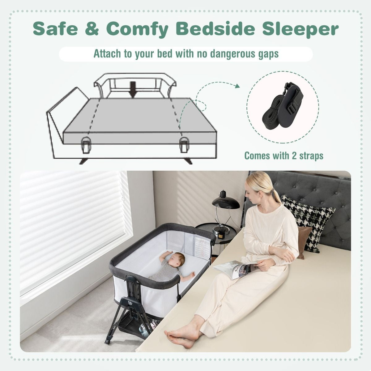 Lit de bébé portable et pliable Lit ajustable avec rangement
