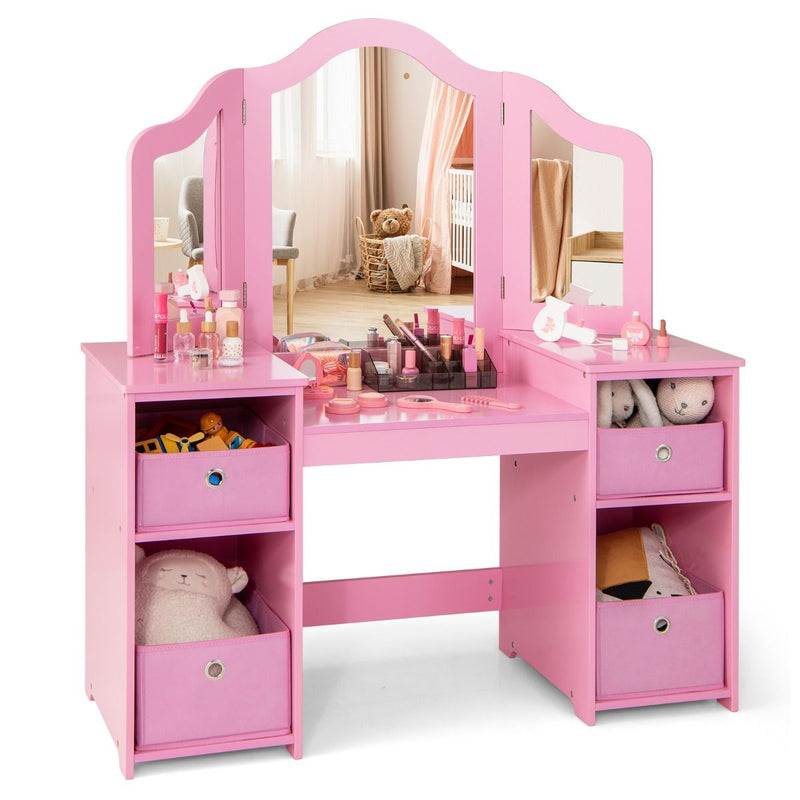 Coast : coiffeuse et bureau pour enfant - Miroir amovible à trois faces - Avec bacs de rangement - Rose