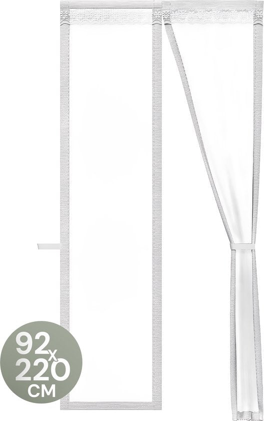 O'DADDY® Rideau de porte Deluxe FIBER - Rideau anti-moustiques magnétique - Pour les nouvelles constructions et les portes standard - Installation facile - Moustiquaire de porte blanche - 92x220 cm