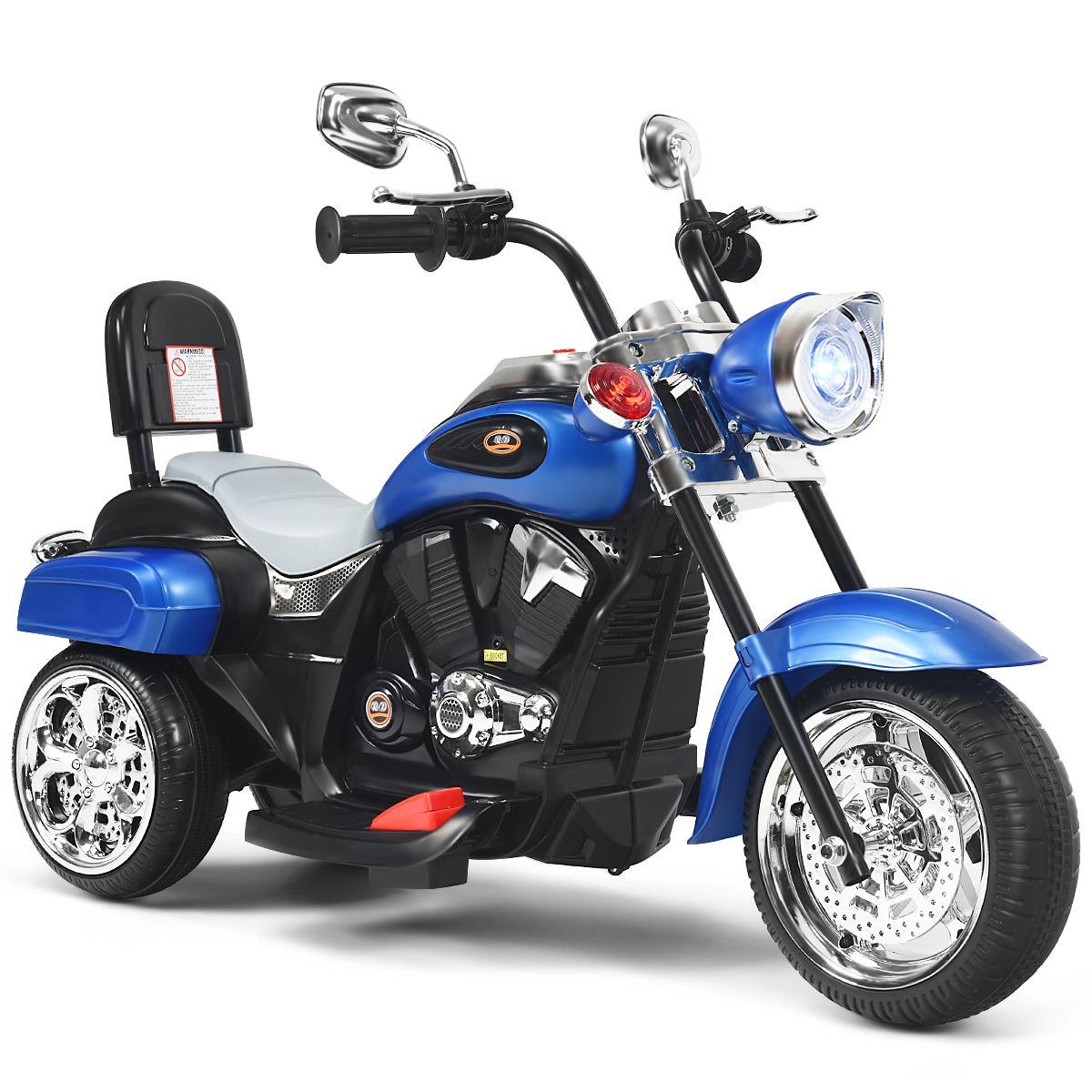 Moto électrique pour enfants Coast - Style chopper - Phare réglable - Fonction musicale - Bleu et noir - 91 x 48 x 64 cm
