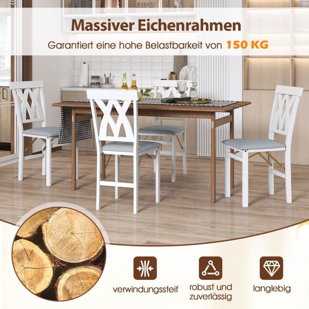 Ensemble Coast de 2 chaises de salle à manger pliantes, sans accoudoirs, avec dossier à lattes et coussin rembourré - Bois d'hévéa - 41 x 53 x 91 cm - Blanc