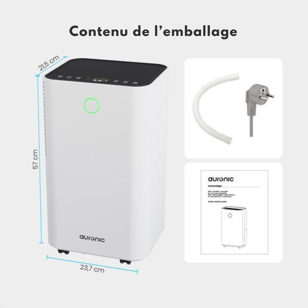 Déshumidificateur Auronic - Série compacte - 25L par jour - Fonction Lavage-Séchage - Chambre à coucher, salle de bain et salon - Blanc