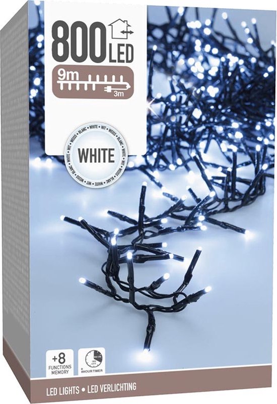 Maxi Cluster Christmas Lights - 800 led - 12m - (ice) white - Timer - Light functions -Outdoor-Indoor Memory