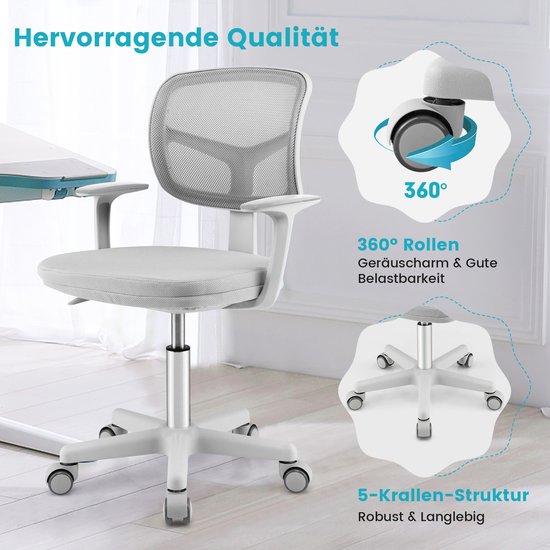 Chaise de bureau pivotante à 360° Coast pour enfants - 80-91,5 cm - pour les enfants de 3 à 10 ans - grise