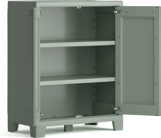 Keter Planet Meuble de rangement extérieur bas - 1 étagère - 44x80x100cm - Gris clair/noir
