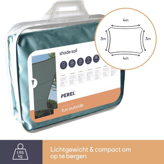 Perel Toile d'ombrage, hydrofuge, 4 x 3 m, 160 g/m², polyester, rectangle, vert gris