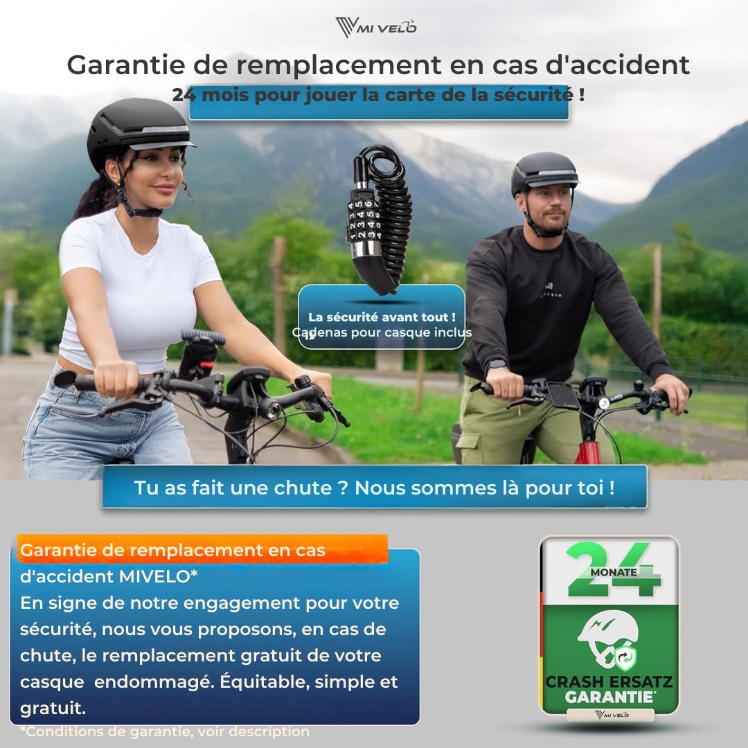 Casque de vélo unisexe Mivelo -  Avec lumière - Certifié NTA jusqu'à 45km/h - Taille L (57-51 cm) - Noir