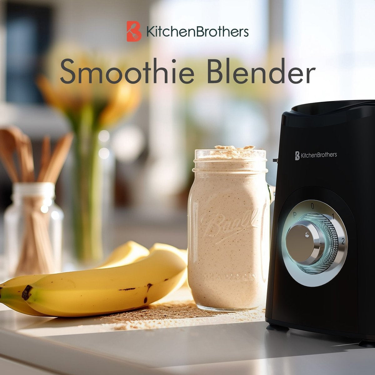 Blender - KitchenBrothers - 2-en-1 - 350 W - 4 tasses 600 ml/300 ml - Smoothie  - Mini Blender - Noir