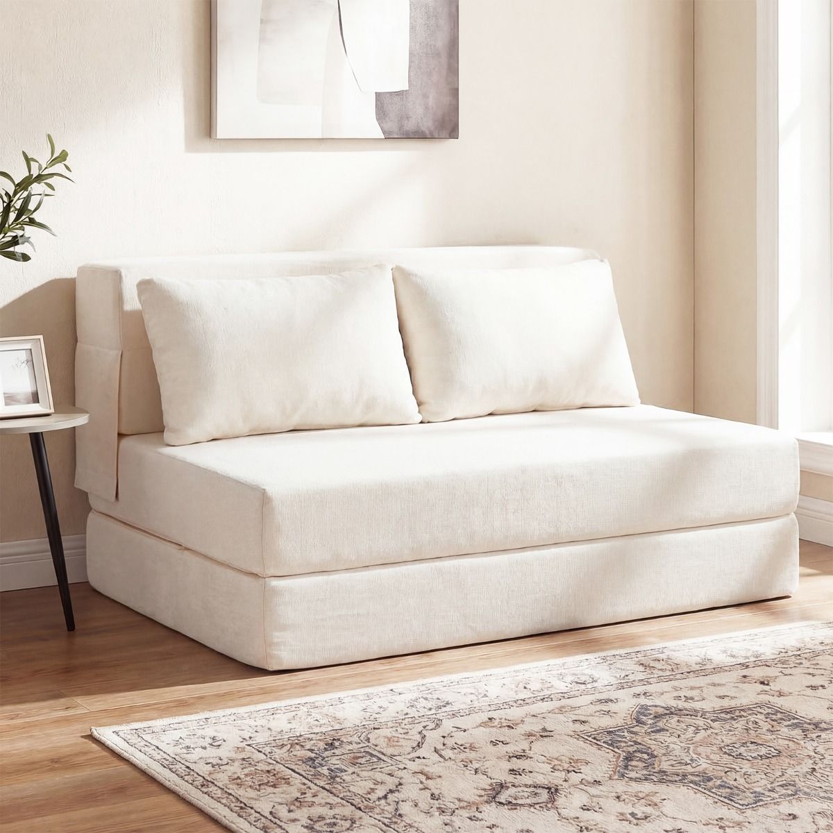 Canapé-lit Coast 3-en-1 - chaise longue pliable - revêtement en chenille - beige/gris