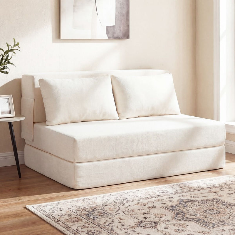 Canapé-lit Coast 3-en-1 - chaise longue pliable - revêtement en chenille - beige/gris